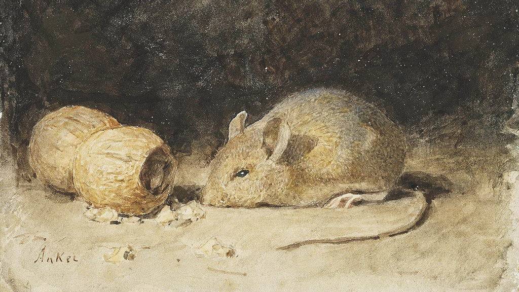 Альберт Анкер. Мышь с арахисом (фрагмент). XIX век