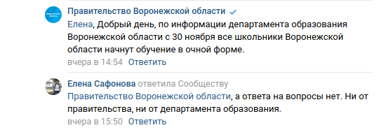 Страница сообщества правительства Воронежской области в соцсети «ВКонтакте». Скриншот 20.11.2020 г.