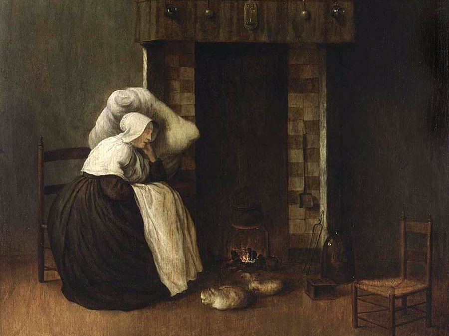 Якобус Врель. Больная женщина у камина (фрагмент). 1654-1656