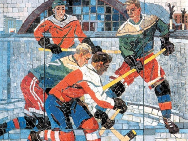 Александр Дейнека. Мозаика «Хоккеисты» (фрагмент). 1959-1960