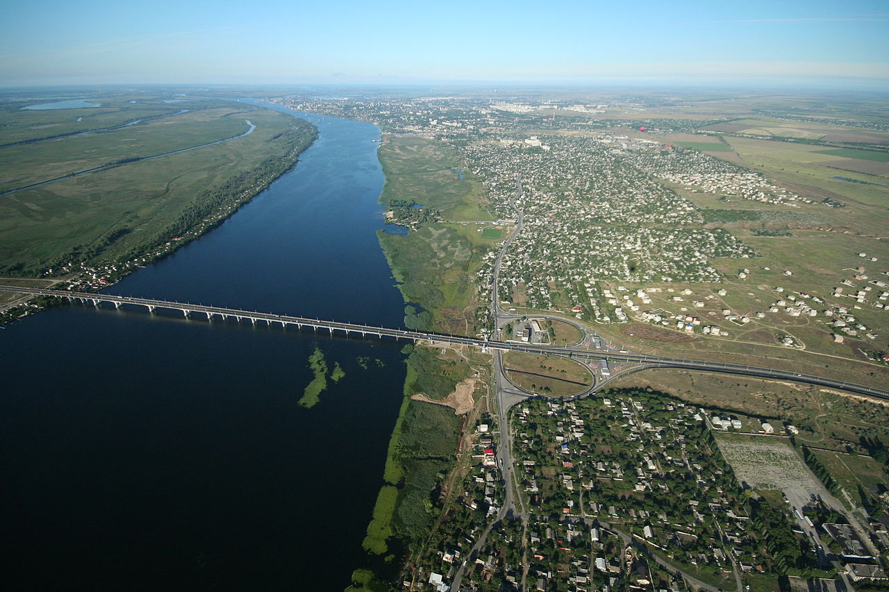 Вид на г. Херсон с воздушного шара, Антоновский мост через р. Днепр