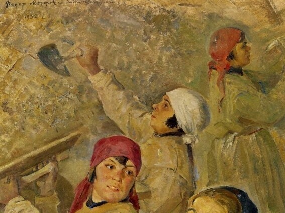 Федор Модоров. Ударная комсомольская бригада штукатурщиц. 1932