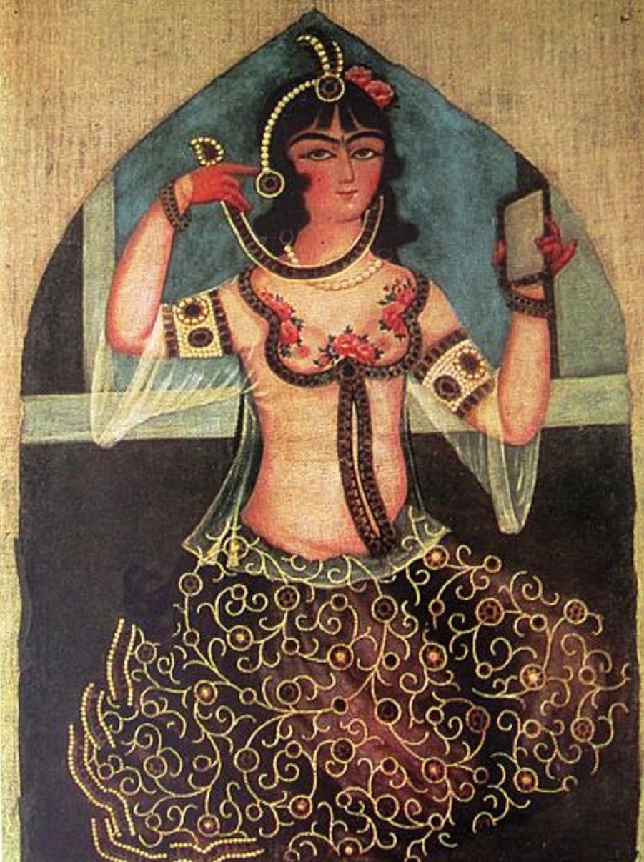 Неизвестный художник. Девушка с зеркалом. Иран. Искусство династии Каджар