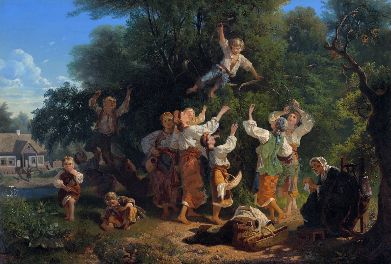 Иван Соколов. Сбор вишни в помещичьем саду на Украине. 1858