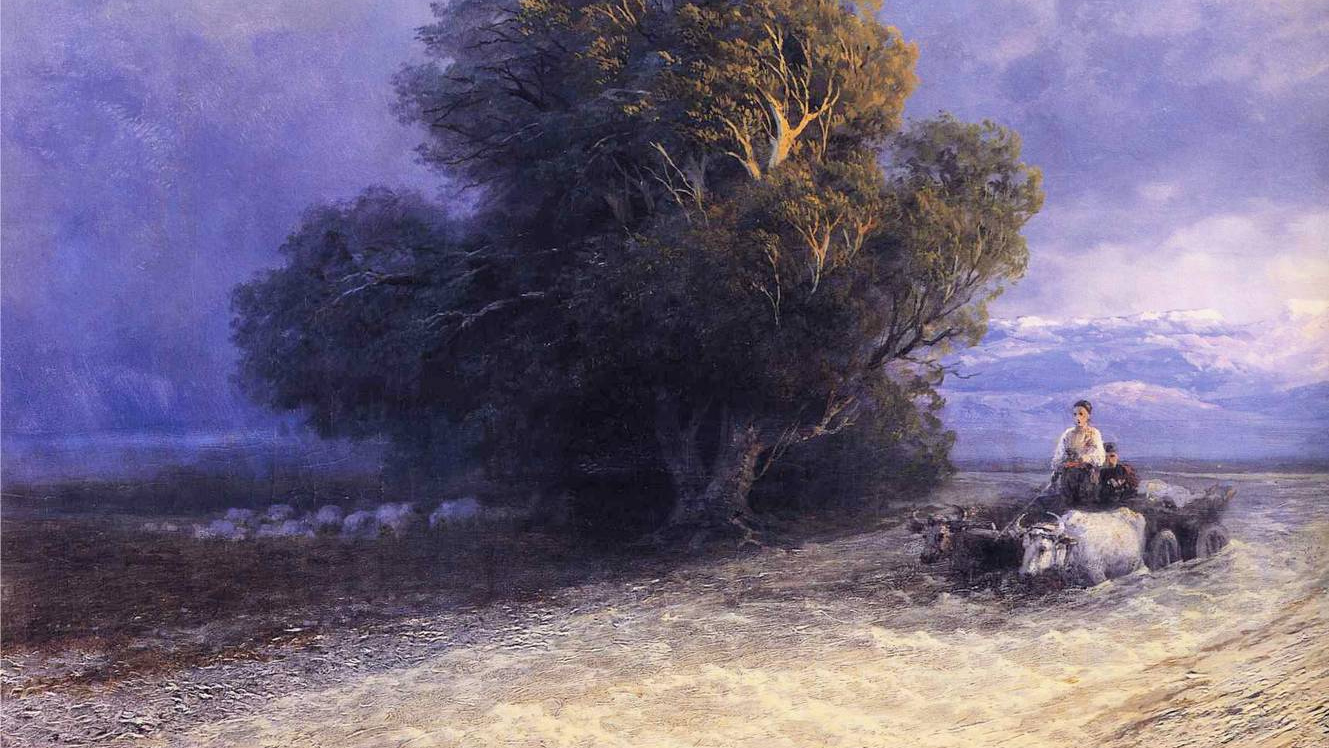 Иван Айвазовский. Телега с волами пересекает затопленную равнину 1897