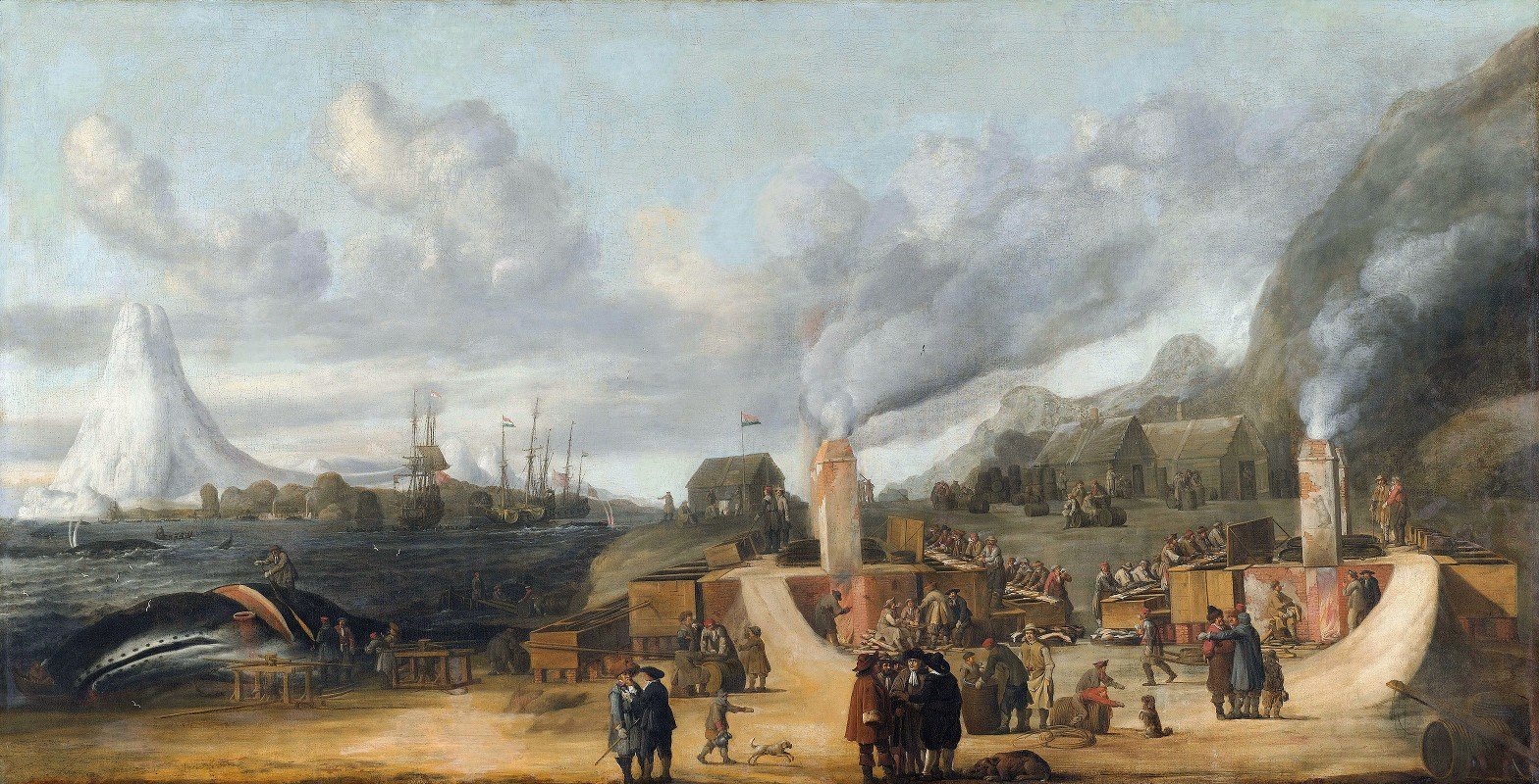 Корнелиус де Ман. Завод по плавке китового жира на Шпицбергене. 1639