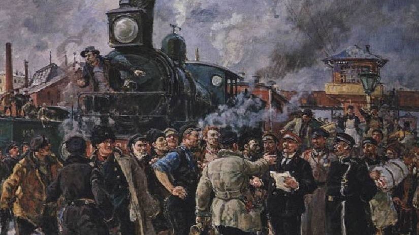 Г. Савицкий. Всеобщая железнодорожная забастовка 1905 года (фрагмент).