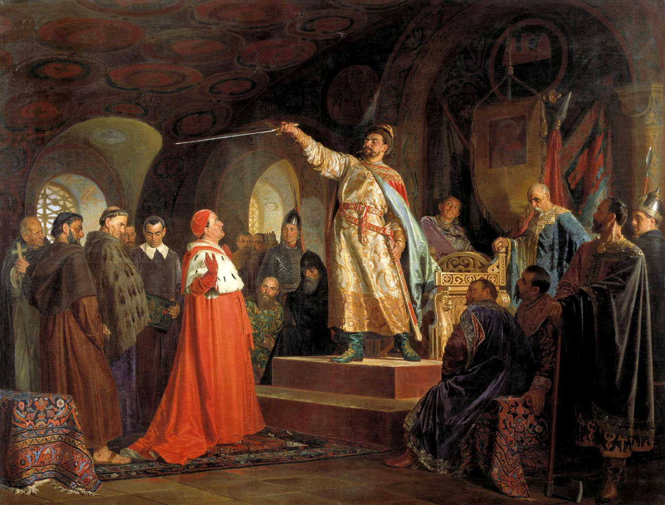 Николай Неврев. Роман Галицкий принимает послов папы Иннокентия III. 1875