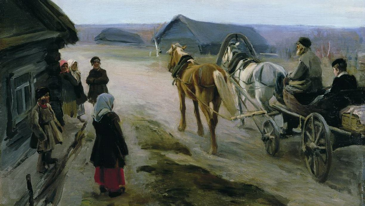 Алексей Степанов. Приезд учительницы (фрагмент). 1889