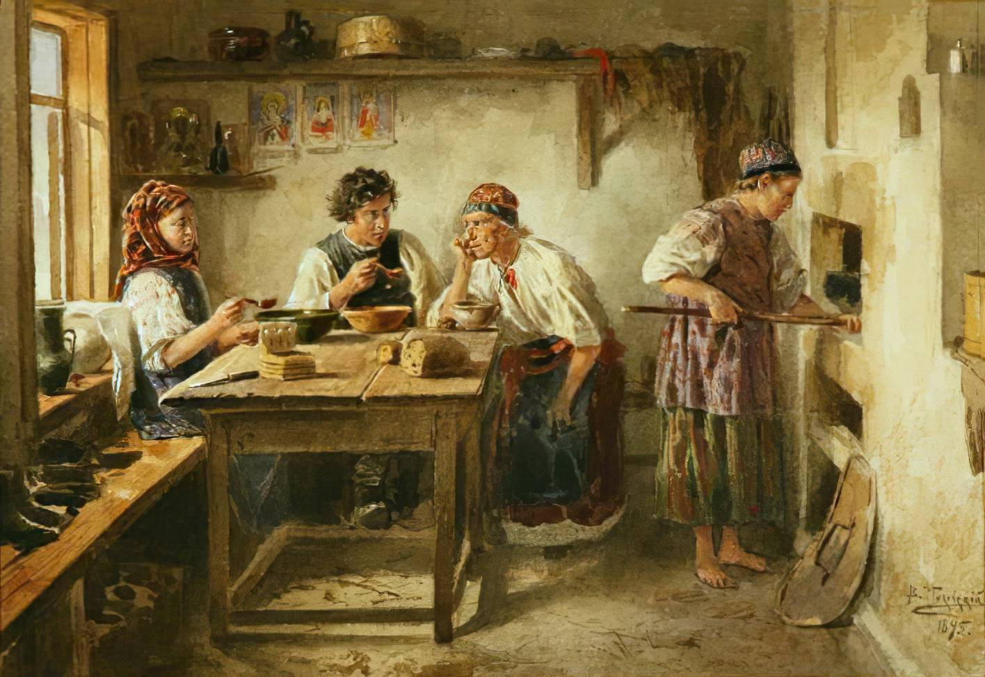 Владимир Маковский. Семейная сцена. В кухне. 1895