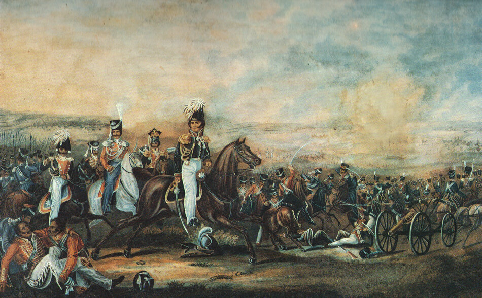 А. О. Дезарно. Атака 1-го резервного кавалерийского корпуса генерала Ф. П. Уварова при Бородино