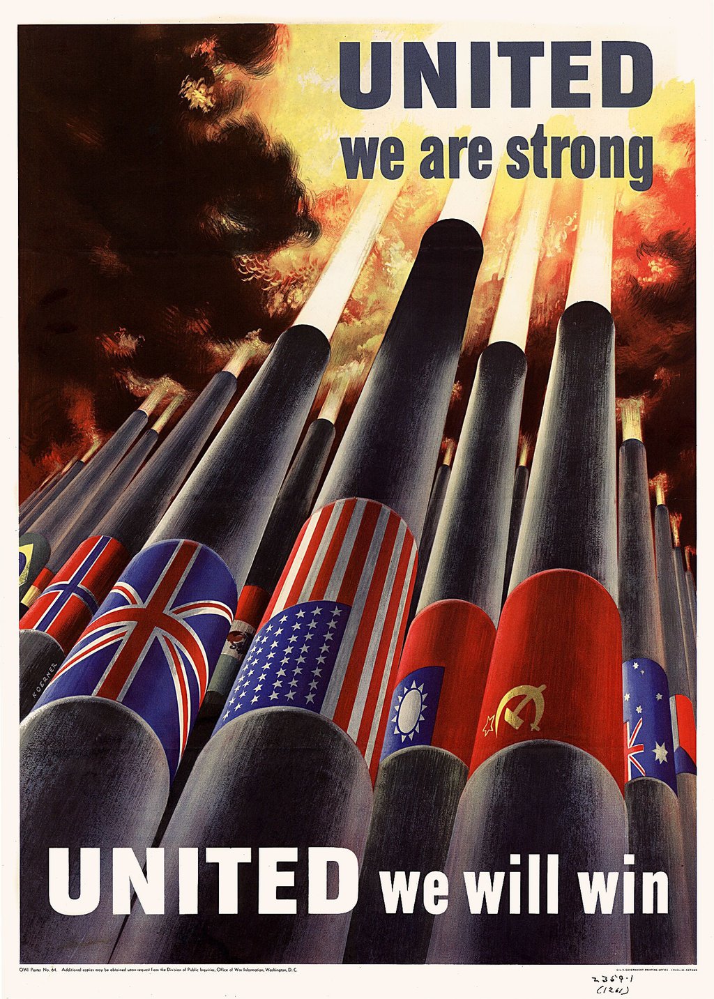 1943. Союзники. «Вместе мы сила. Вместе победим!» Американский плакат времен Второй мировой войны.