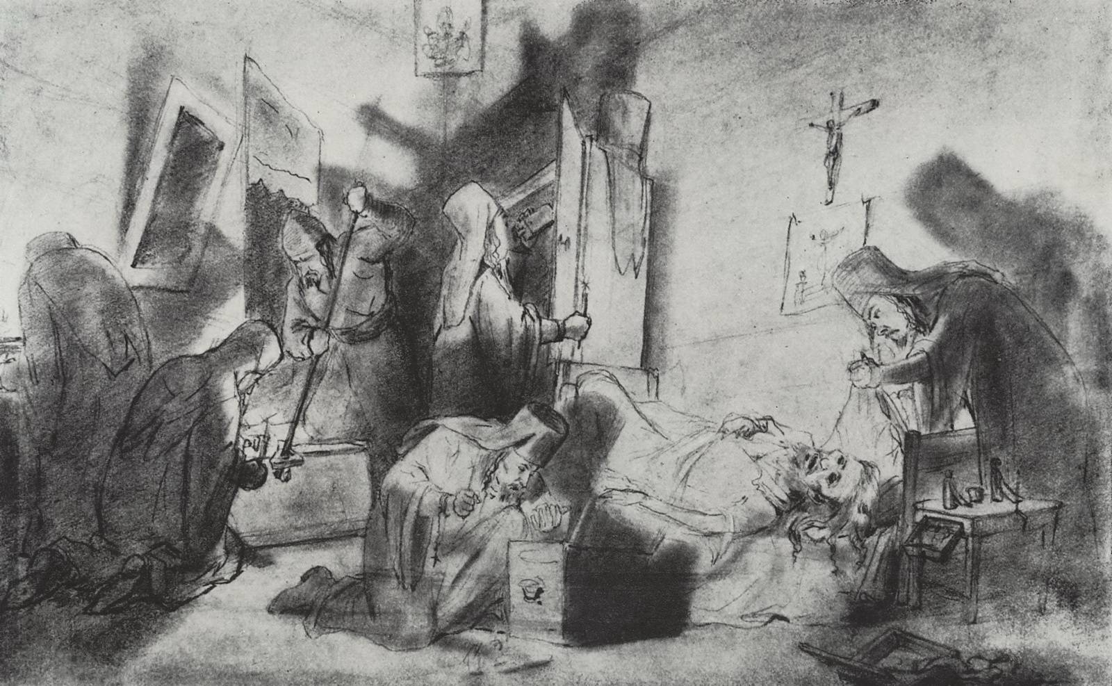 Василий Перов. Делёж наследства в монастыре (Смерть монаха). 1868