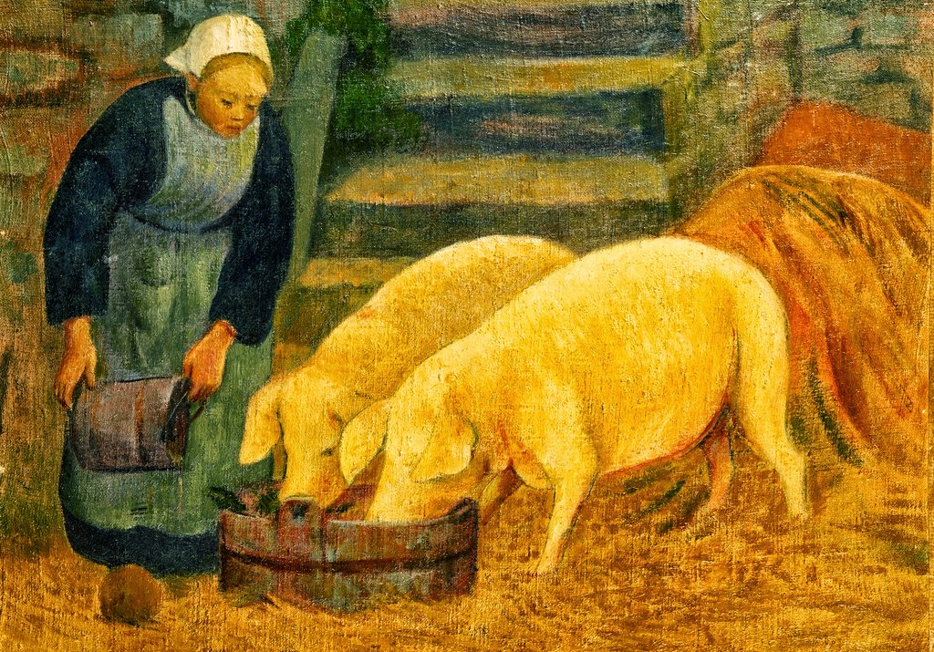 Поль Серюзье. Бретонка кормит свиней. 1889
