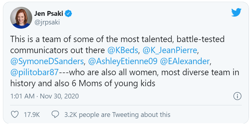 Скриншот официальной страницы Джен Псаки с неверной ссылкой на Элизабет Александер.