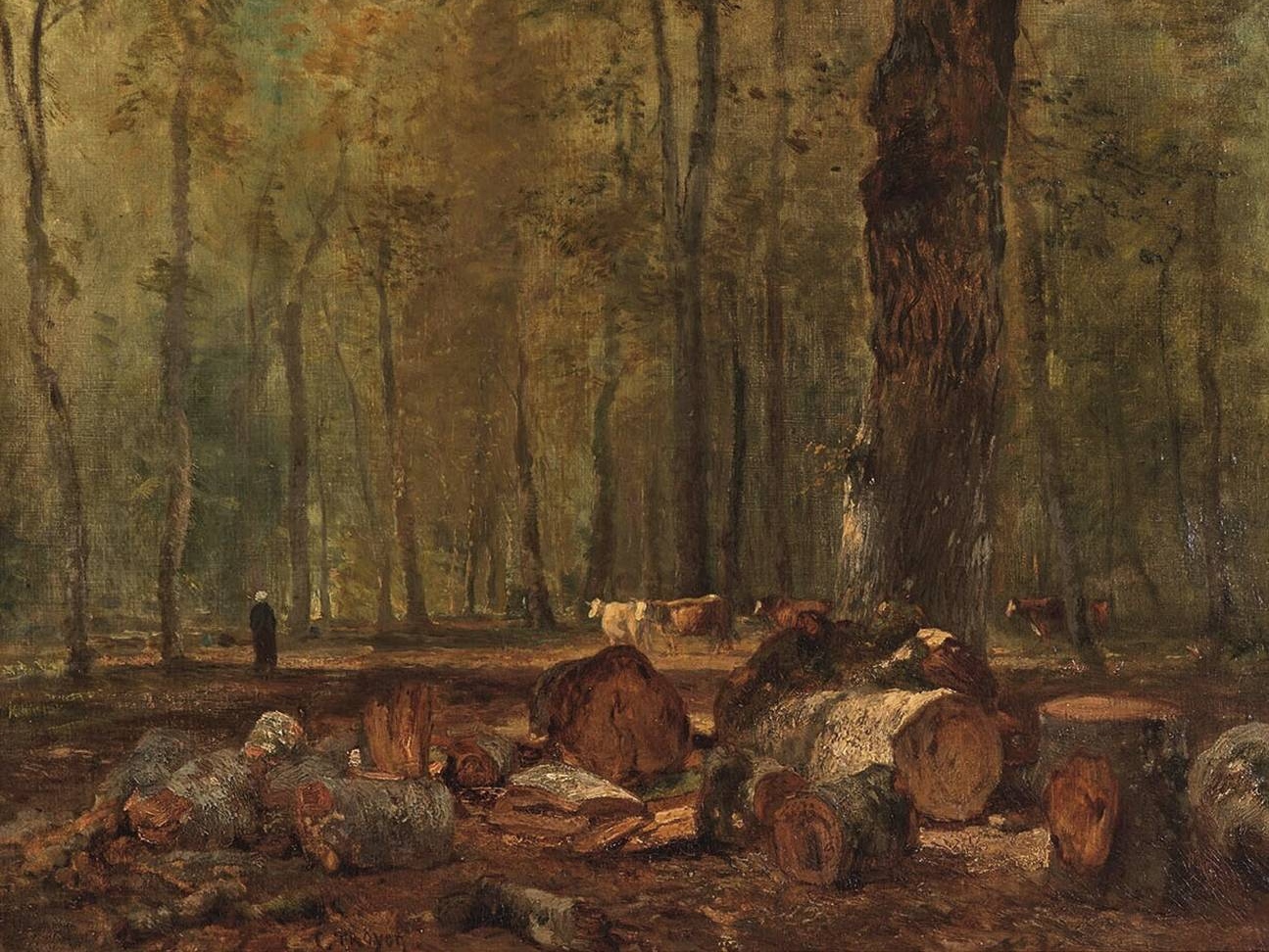 Констан Труайон. Лесной пейзаж (фрагмент). 1850
