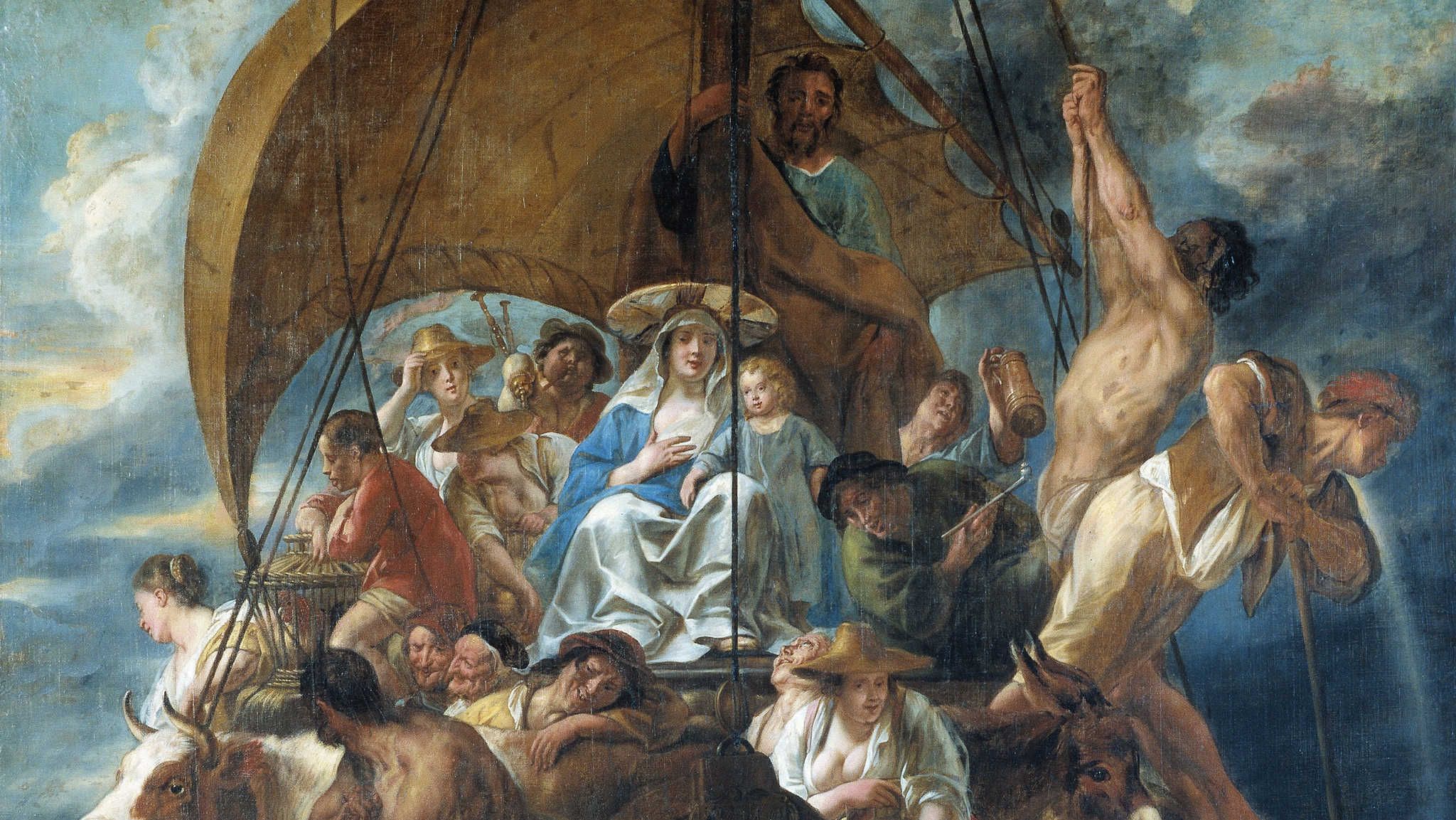 Йорданс Якоб. Святое семейство с людьми и животными в лодке. 1652