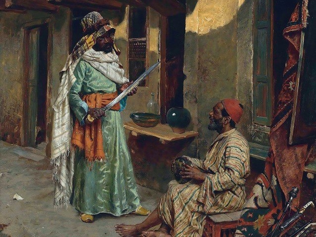 Рудольф Эрнст. Продавец оружия (фрагмент). 1885