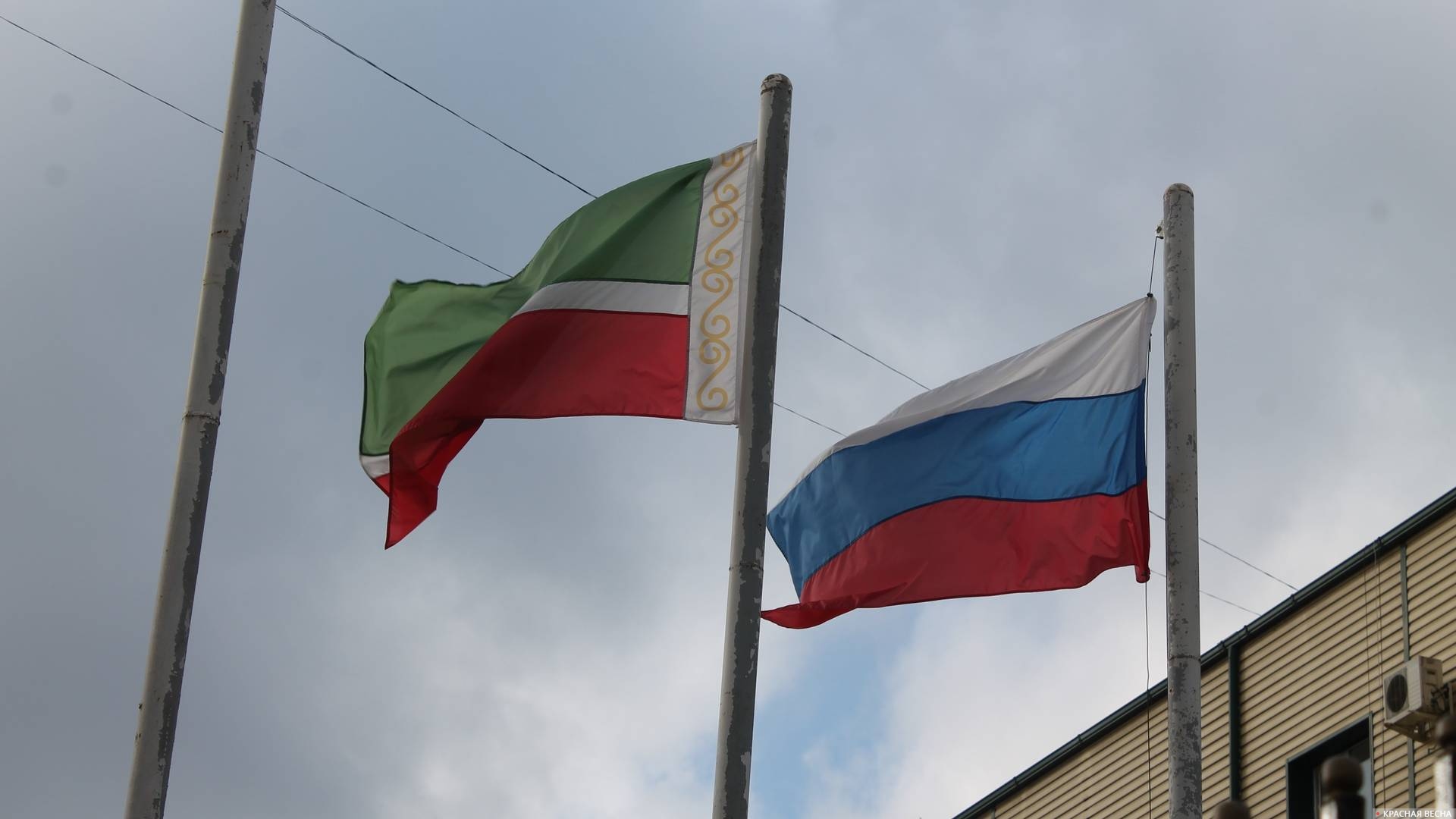 Флаги Чечни и РФ