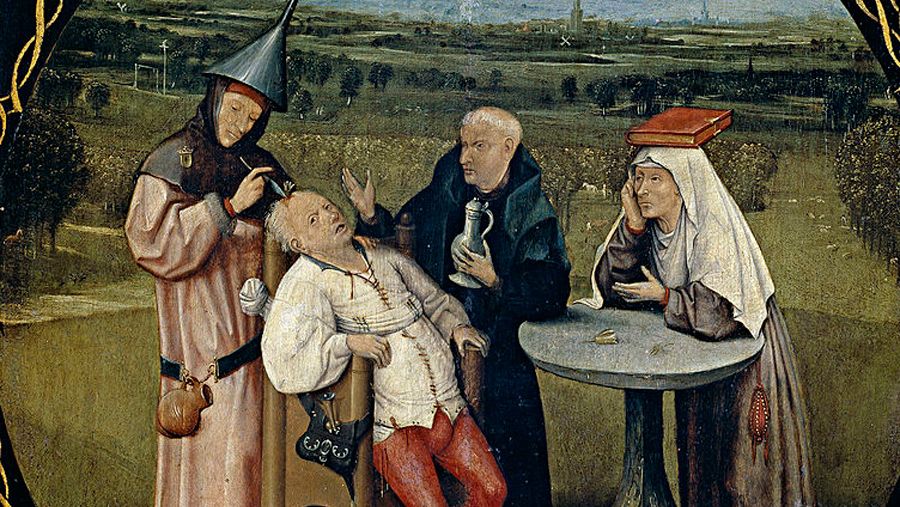 Иероним Босх. Извлечение камня глупости (фрагмент). 1475—1480