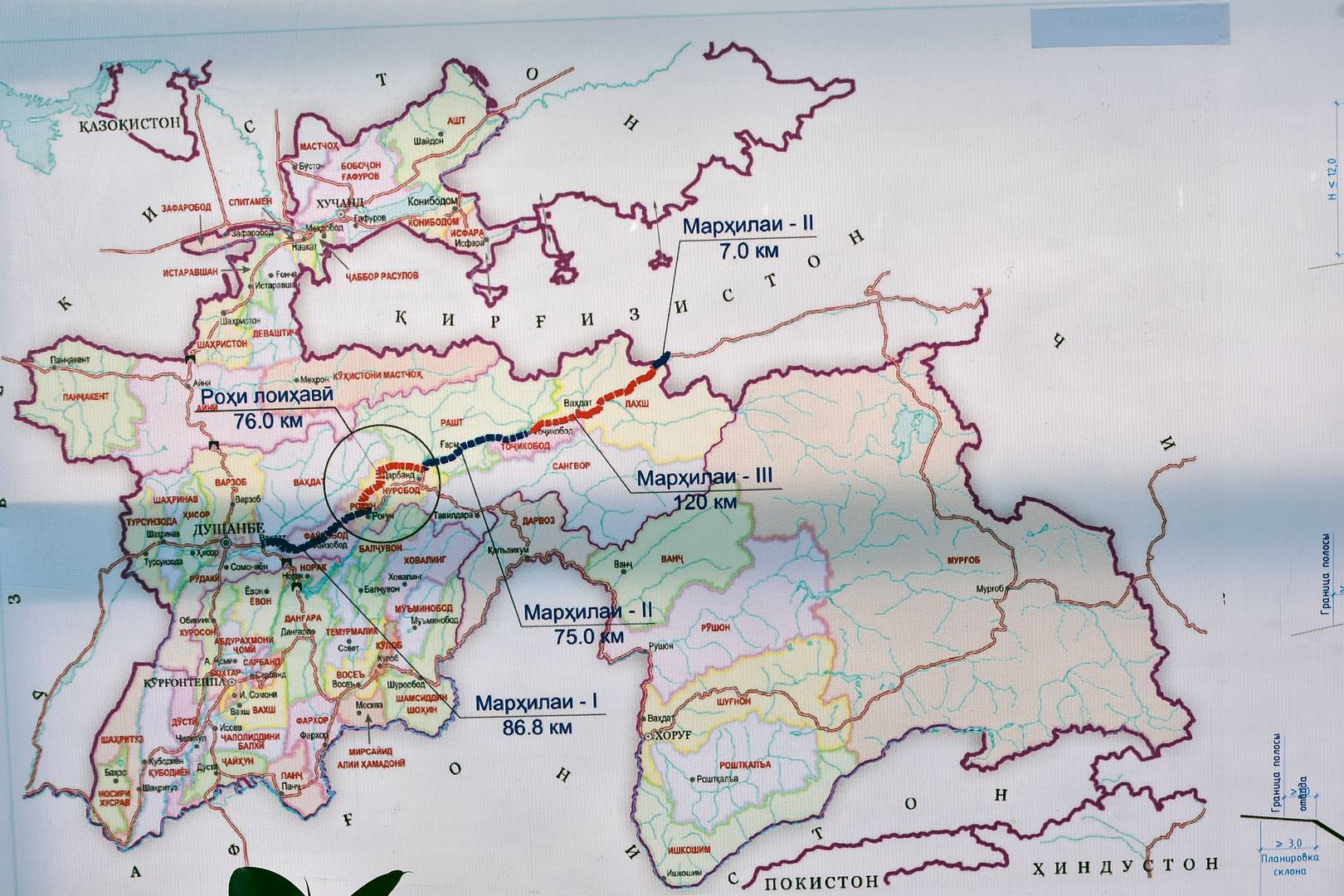 Карта строительства маршрута из Китая в Душанбе