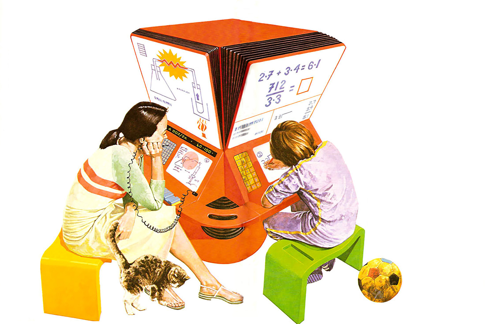 Домашняя работа в будущем. Иллюстрация из книги Нила Ардли «Школа, работа и игра». 1981