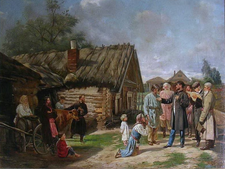 Василий Пукирев. Сбор недоимок (фрагмент). 1875