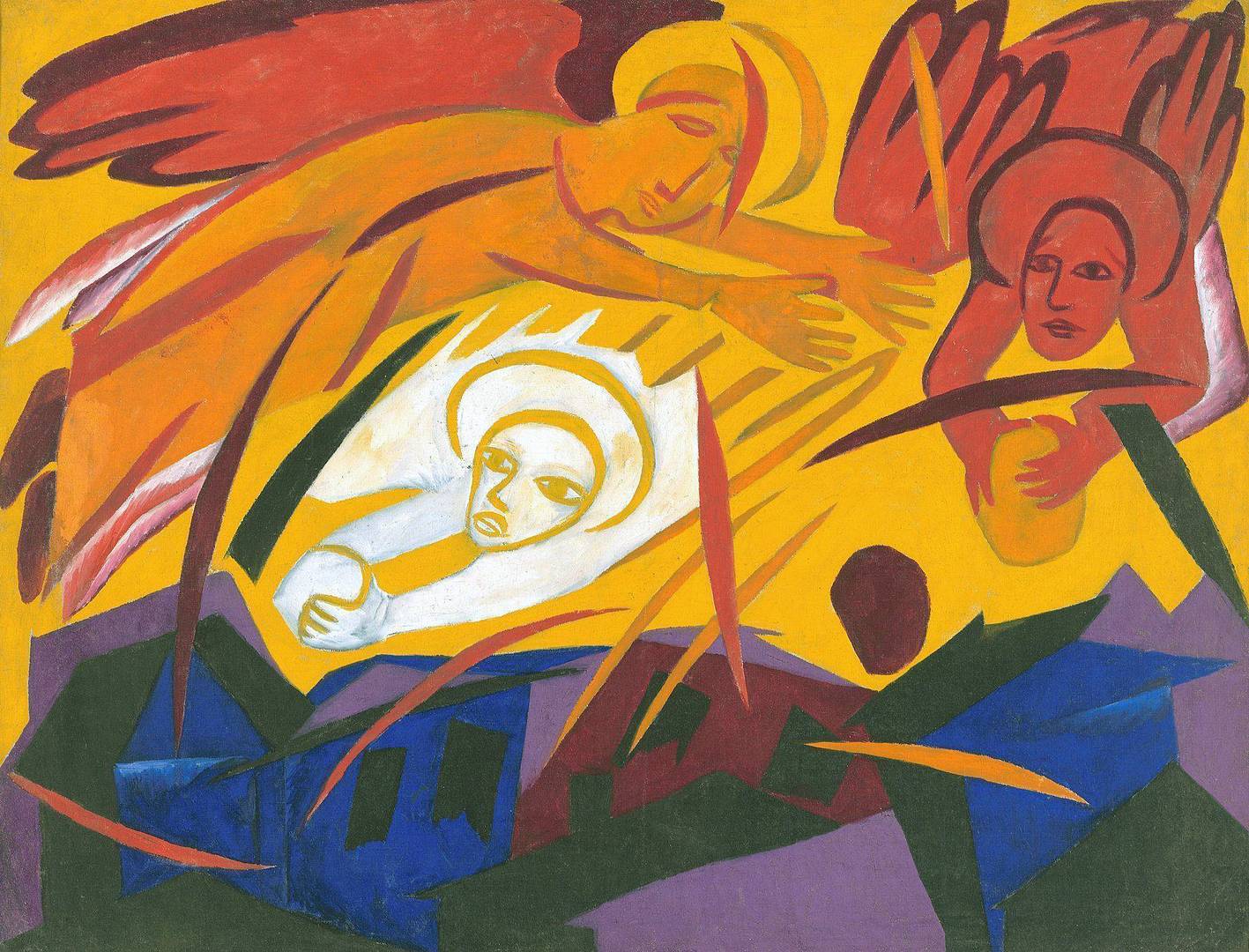 Наталья Гончарова. Ангелы, мечущие камни на город. Из цикла «Жатва». 1911