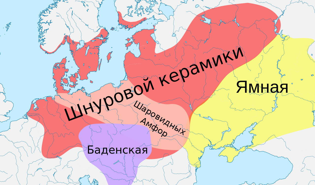 Карта расположения археологических культур в Европе в 3200–2300 гг, до н. э.