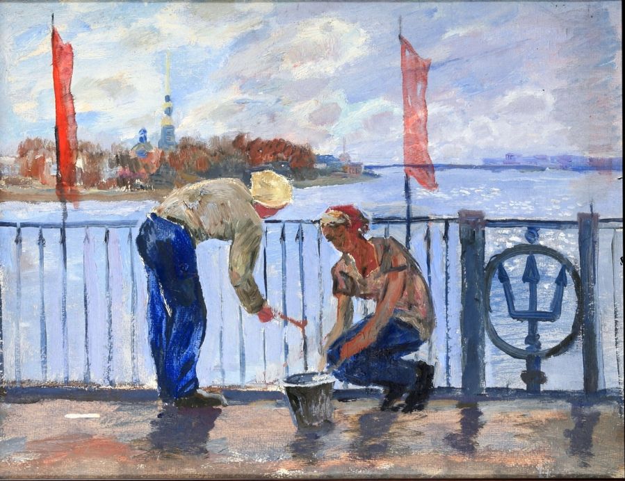 Петр Бучкин. Покраска моста. 1960