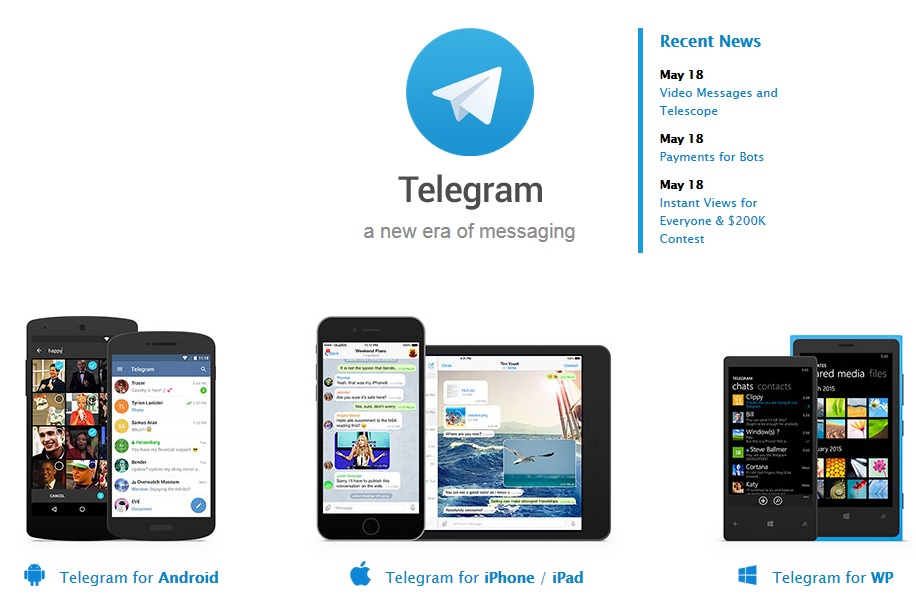 Главная страница сайта Telegram