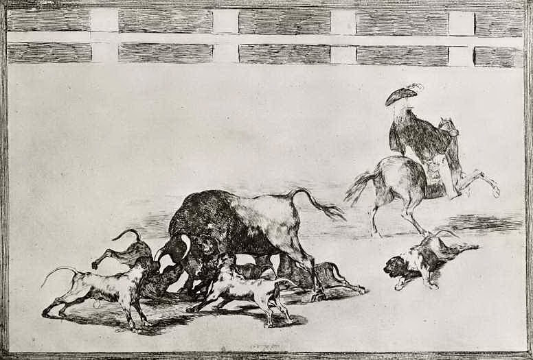 Франсиско де Гойя. Травля быка собаками. 1816