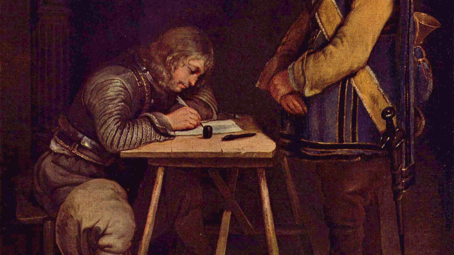 Герард Терборх Младший. Офицер, пишущий письмо (фрагмент). 2-я треть XVII века