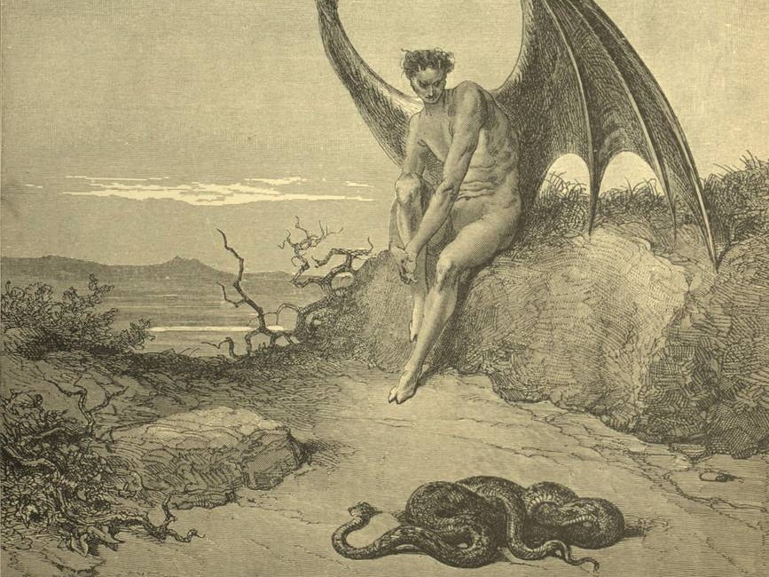 Гюстав Доре. Сатана и змей, искусивший Еву. XIX век