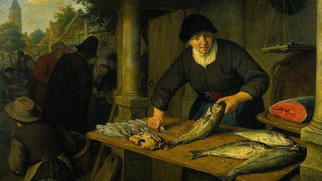 Адриан ван остаде. Торговка рыбой. Фрагмент. 1670