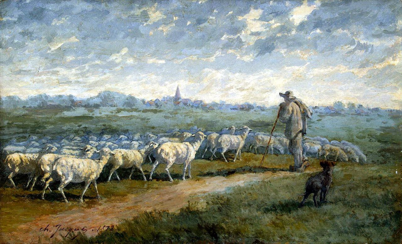 Шарль Эмиль Жак. Пейзаж со стадом овец. XIX век