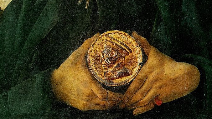 Сандро Боттичелли. Молодой человек с медальоном (фрагмент). 1474