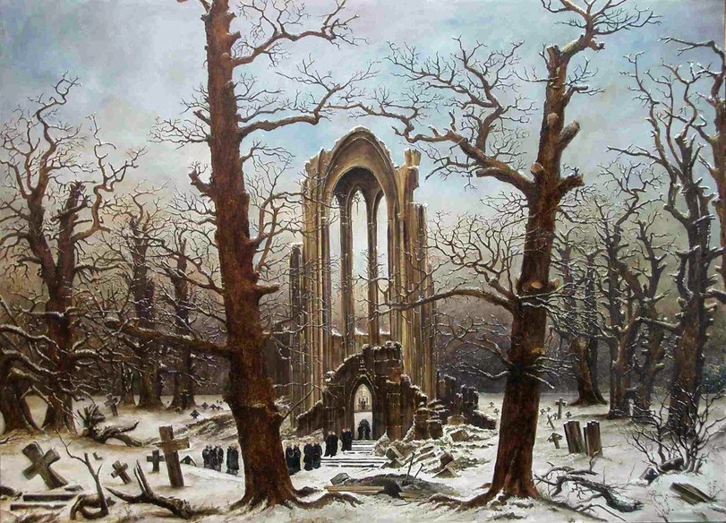 Каспар Давид Фридрих. Монастырское кладбище в снегу. 1819