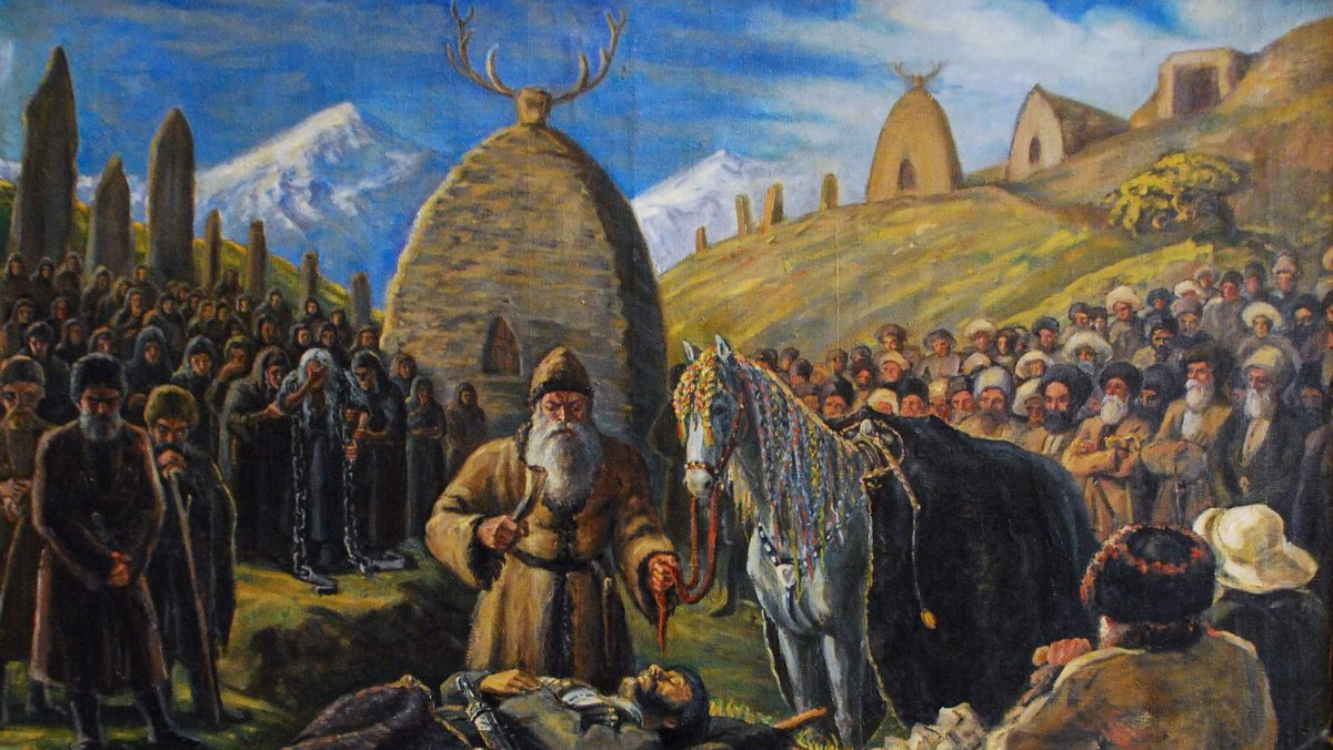 Картина Махарбека Туганов. Посвящение коня покойнику. 1948 год