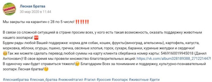 Скриншот паблика «Лесная братва» в соцсети «ВКонтакте»