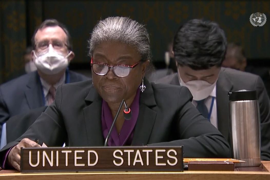 Постоянный представитель США при ООН Линда Томас-Гринфилд на заседании Совбеза ООН