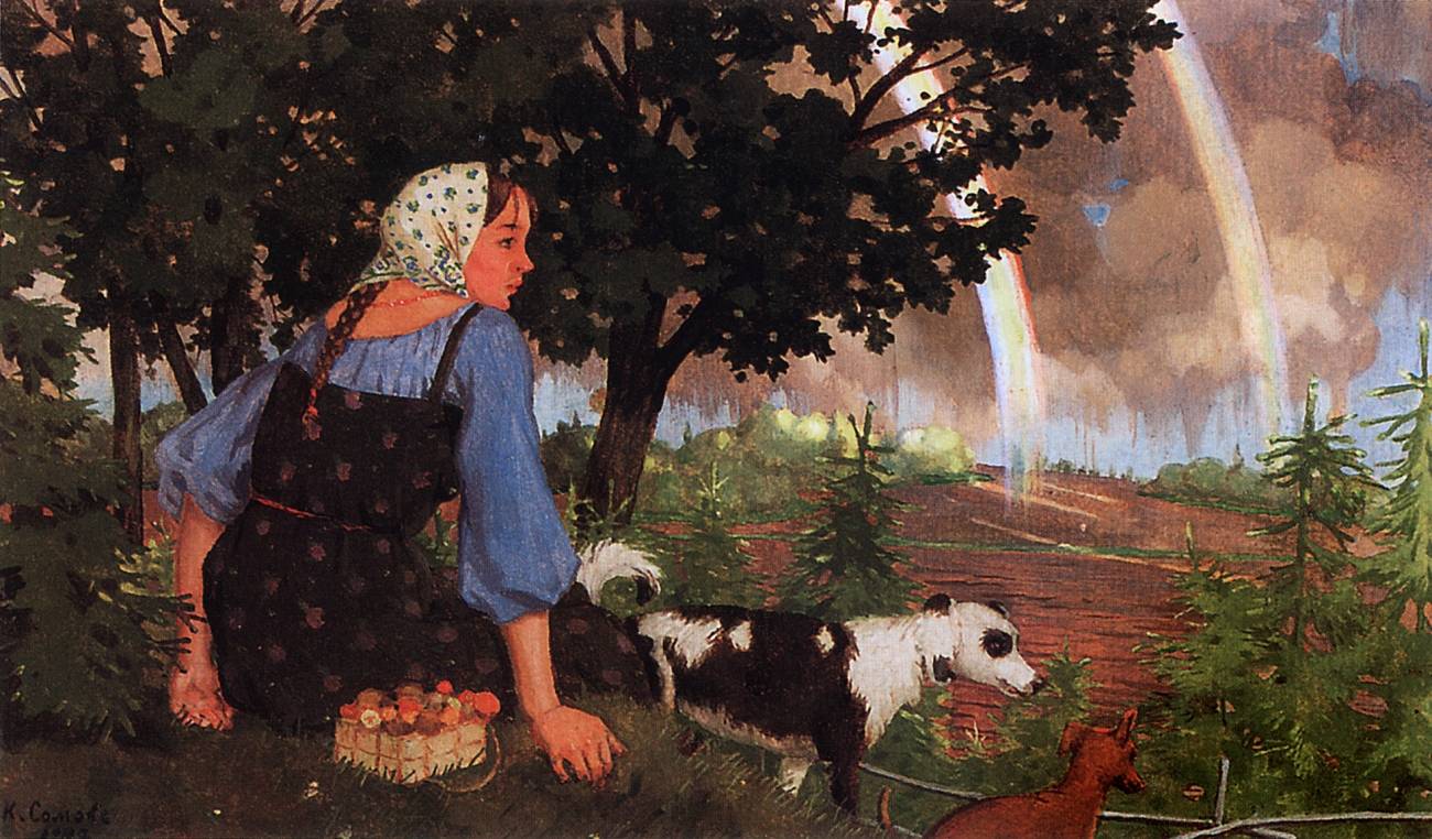 Константин Сомов. Девушка с грибами под радугой. 1922