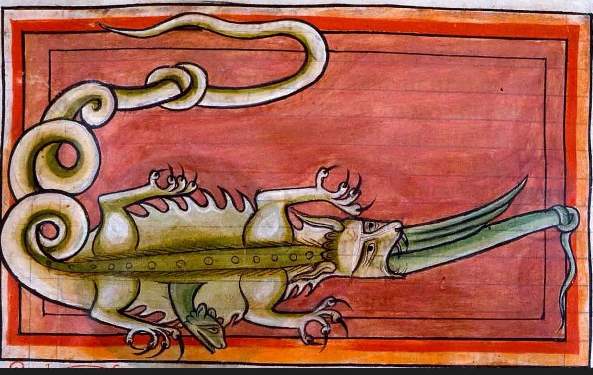 Средневековое изображение крокодила. Британская библиотека. Около XIII века