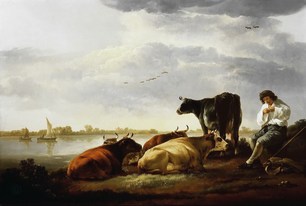 Альберт Кёйп. Пастух с коровами на берегу реки. 1650