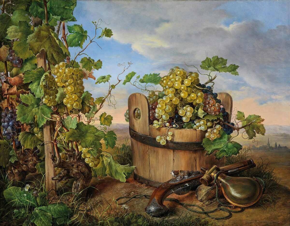 Франц Ксавер Адреас Петтер. Натюрморт с виноградом и пистолетом. 1791-1866