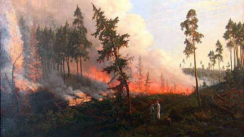 Викентий Дмоховский. Лесной пожар (фрагмент). 1860