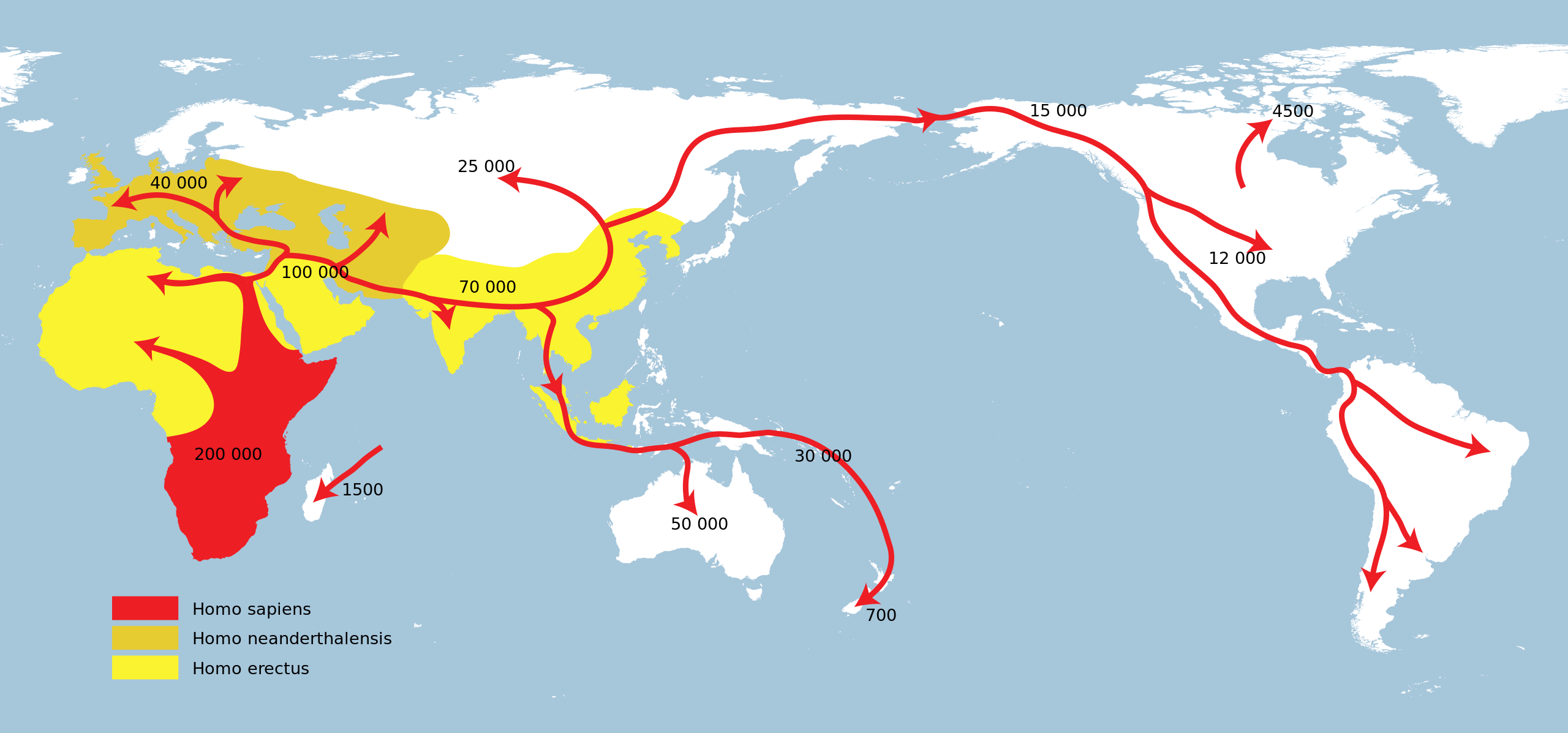 Карта ранних миграций человека