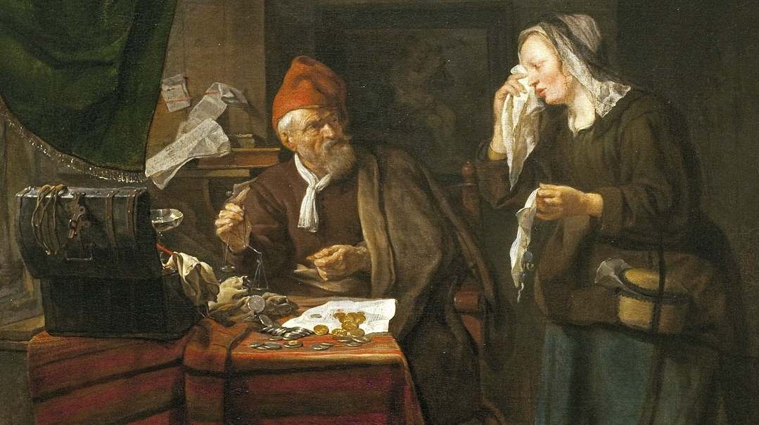 Габриэль Метсю. Ростовщик и плачущая женщина. 1654