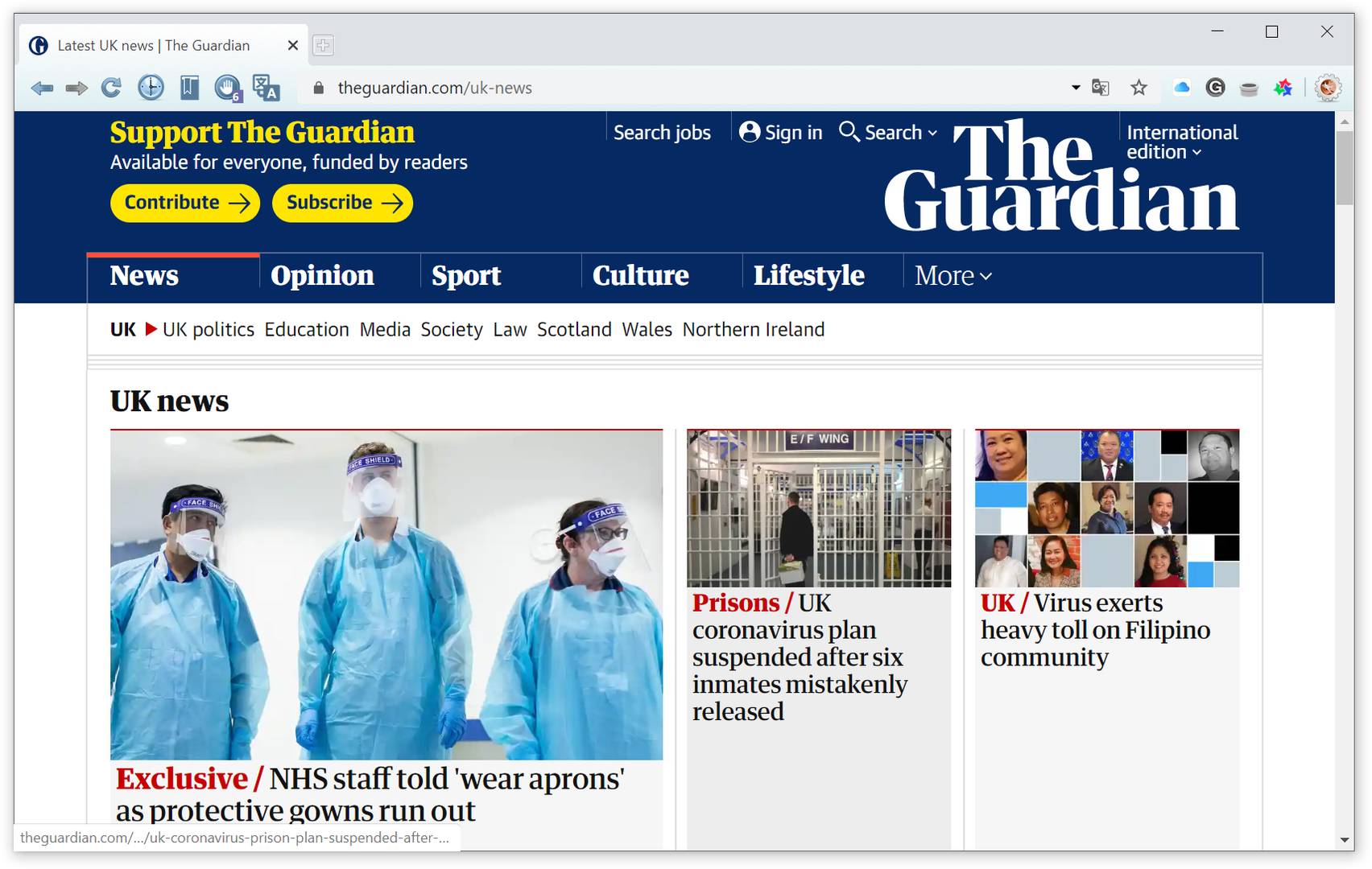 Скриншот страницы сайта издания The Guardian