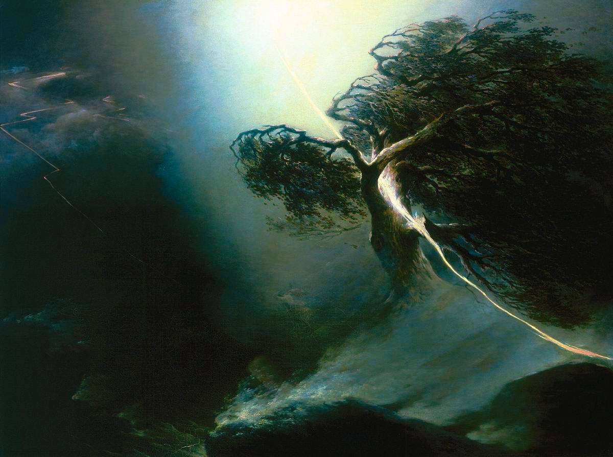 Воробьев Максим. Дуб, раздробленный молнией. Аллегория на смерть жены художника. 1842